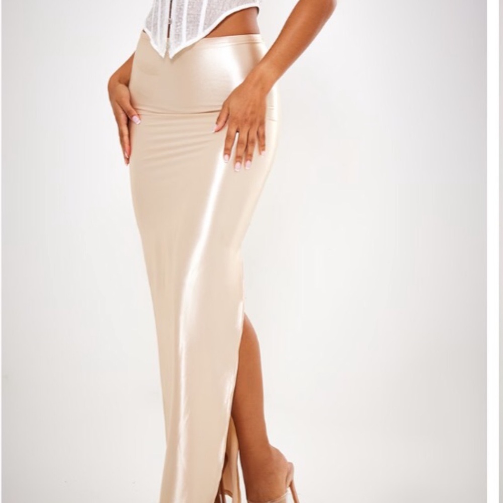 PrettyLittleThing Shimmering Champagne Maxi Skirt